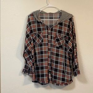 Plaid button up with hood. XL